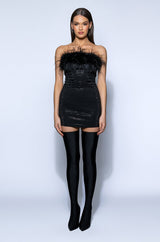 AMI FEATHER DETAILED STRAPLESS MINI DRESS