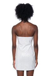 AMI FEATHER DETAILED STRAPLESS MINI DRESS