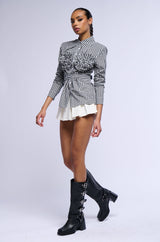AMINA GINGHAM COLLARED LONG SLEEVE BLOUSE