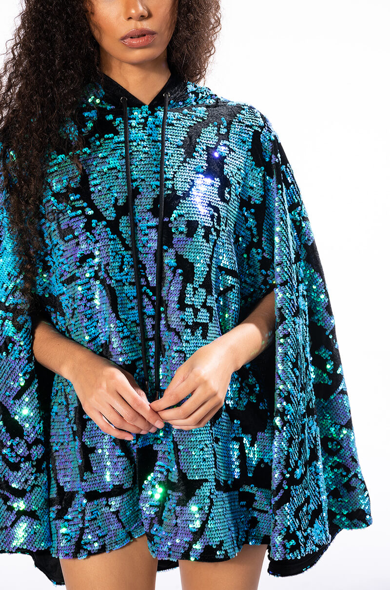 TALKING IN CIRCLES SEQUIN PONCHO DRESS