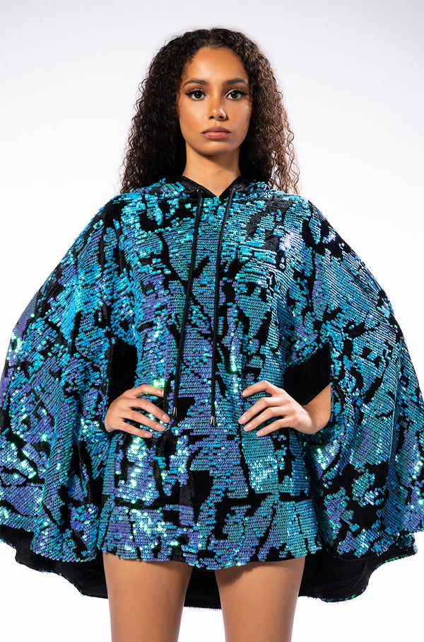 TALKING IN CIRCLES SEQUIN PONCHO DRESS