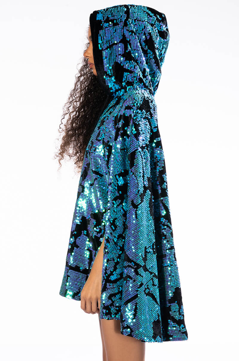 TALKING IN CIRCLES SEQUIN PONCHO DRESS