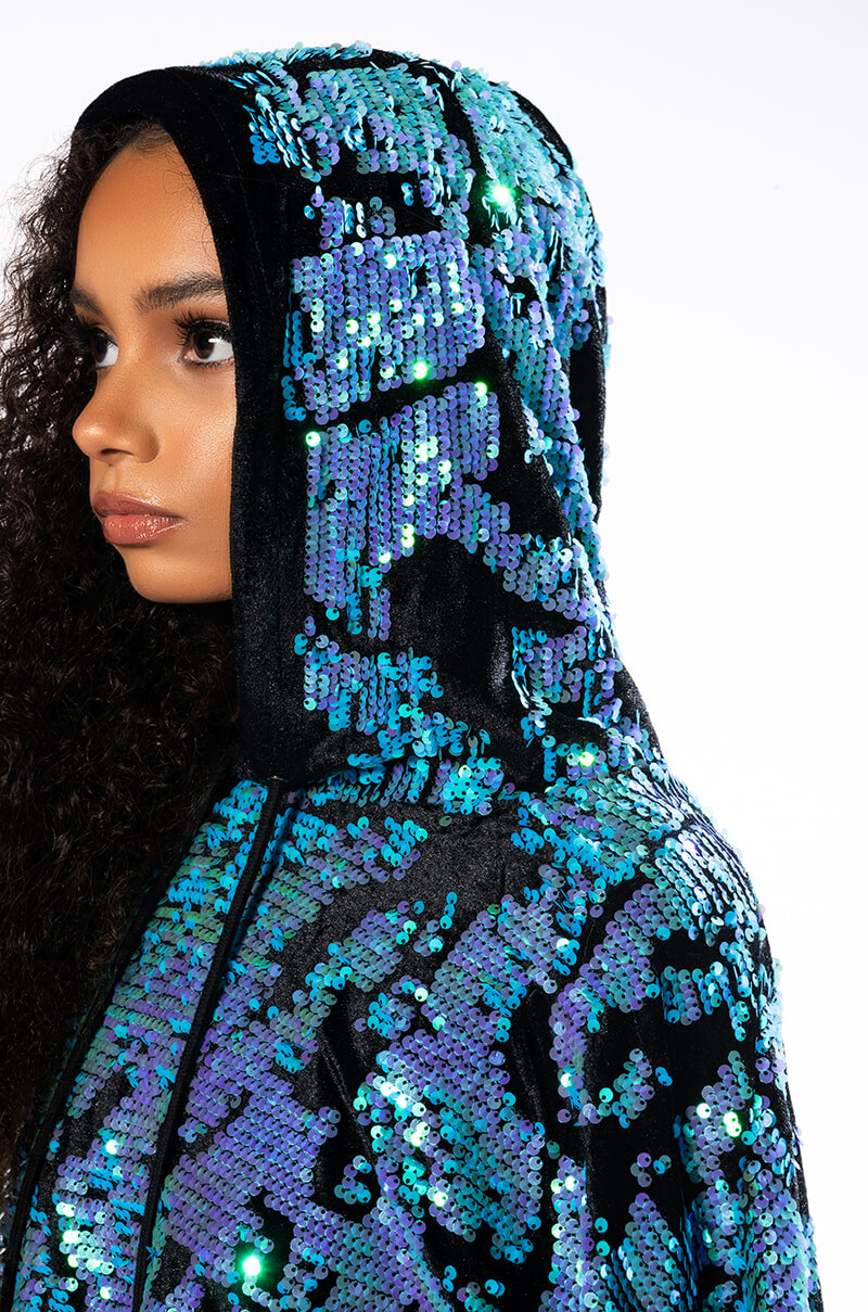 TALKING IN CIRCLES SEQUIN PONCHO DRESS