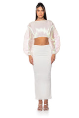 ANASTASIA IRIDESCENT CROPPED LONG SLEEVE TOP