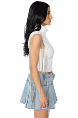 ANASTASIA RHINESTONE FRINGE KNIT TANK IN WHITE