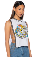 ANCIENT TALES CROPPED SIDE CHAIN GRAPHIC TANK