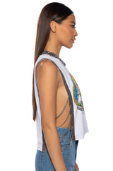 ANCIENT TALES CROPPED SIDE CHAIN GRAPHIC TANK