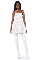 ANGEL ENERGY STRAPLESS FLORAL FIT AND FLARE MINI DRESS