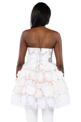 ANGEL ENERGY STRAPLESS FLORAL FIT AND FLARE MINI DRESS