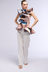 ANGEL WAYS SILKY SLEEVELESS PEPLUM BLOUSE