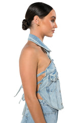 ANGELICA DENIM BUTTON DOWN COLLAR CORSET TOP