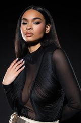 ANNIKA FRINGE DETAIL LONG SLEEVE MESH TOP