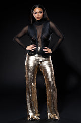 ANNIKA FRINGE DETAIL LONG SLEEVE MESH TOP