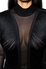 ANNIKA FRINGE DETAIL LONG SLEEVE MESH TOP