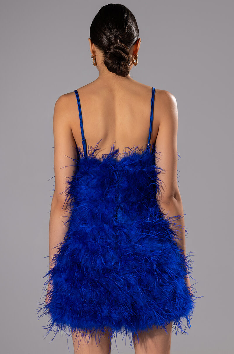 ANYTHING AND EVERYTHING STRAPLESS FEATHER MINI DRESS