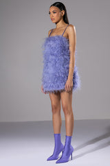 ANYTHING AND EVERYTHING STRAPLESS FEATHER MINI DRESS
