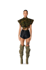 ARIA CAMO PRINT MOCK NECK TRIANGLE BLOUSE