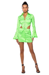 ARIELLE OPEN BACK CARGO MINI DRESS IN LIME