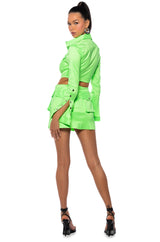 ARIELLE OPEN BACK CARGO MINI DRESS IN LIME