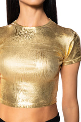 ARIES METALLIC RIB SHORT SLEEVE T SHIRT IN GOLD