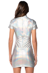 ASTRID MOCK NECK SHORT SLEEVE METALLIC MINI DRESS