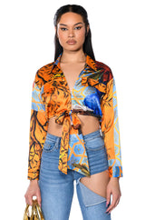 AUDREY PRINTED TIE FRONT BLOUSE