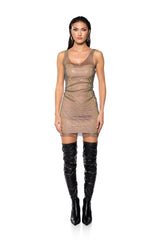 AYLA RHINESTONE MESH SLEEVELESS DRESS