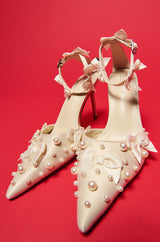 AZALEA WANG ADELIA CREAM BOW EMBELLISHED PUMP