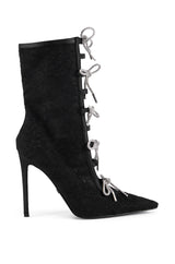 AZALEA WANG NAZANIN BLACK LACE BOOTIE WITH RHINESTONE BOWS