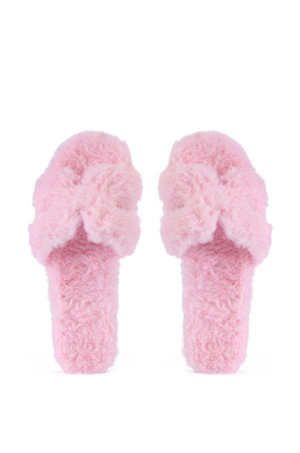 AZALEA WANG PEABODY PINK FUZZY SLIP ON SANDAL