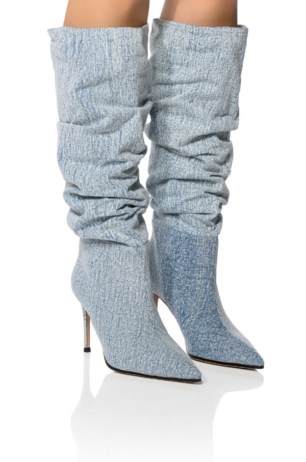 AZALEA WANG PENTAGON SLOUCH BOOT IN DENIM