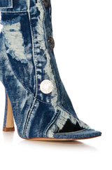 AZALEA WANG TANDY DENIM PEEP TOE BOOTIE