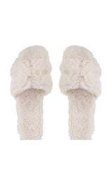 AZALEA WANG WHITE FUZZY SLIP ON SANDAL
