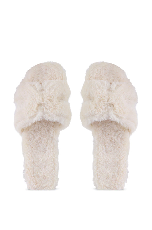 AZALEA WANG WHITE FUZZY SLIP ON SANDAL