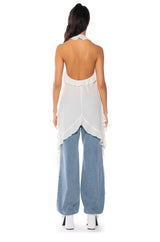 AZARI RUFFLED HIGH LOW SLEEVELESS BLOUSE