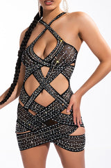 BAD AND RICH CUT OUT RHINESTONE MINI DRESS