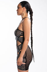 BAD AND RICH CUT OUT RHINESTONE MINI DRESS