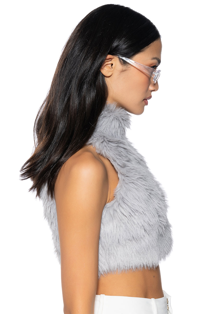 BAD GAL SLEEVELESS MOCK NECK FUR TOP