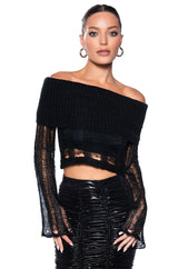 BAD INTENTIONS OFF THE SHOULDER DISTRESSED SWEATER