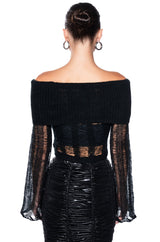 BAD INTENTIONS OFF THE SHOULDER DISTRESSED SWEATER