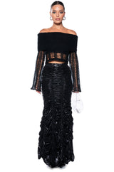 BAD INTENTIONS OFF THE SHOULDER DISTRESSED SWEATER