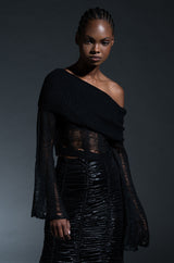BAD INTENTIONS OFF THE SHOULDER DISTRESSED SWEATER