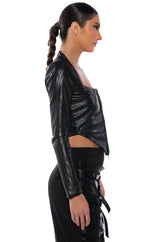 BADDIE FAUX LEATHER SQUARE NECK ZIP FRONT TOP