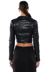 BADDIE FAUX LEATHER SQUARE NECK ZIP FRONT TOP
