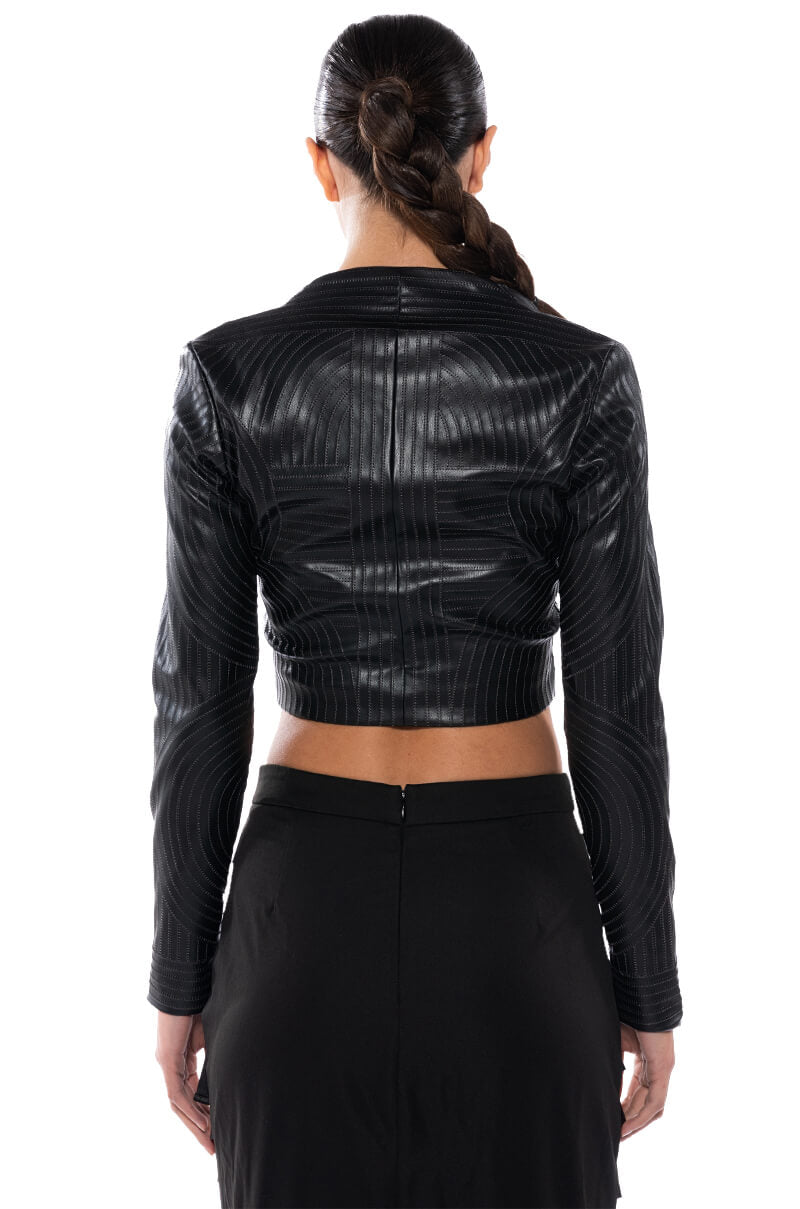 BADDIE FAUX LEATHER SQUARE NECK ZIP FRONT TOP
