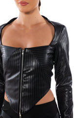 BADDIE FAUX LEATHER SQUARE NECK ZIP FRONT TOP
