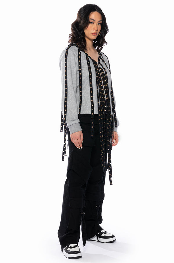 TAY TAY FRINGE DETAIL HOODED SWEATSHIRT