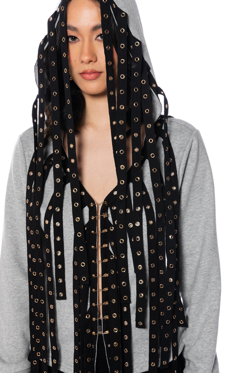TAY TAY FRINGE DETAIL HOODED SWEATSHIRT