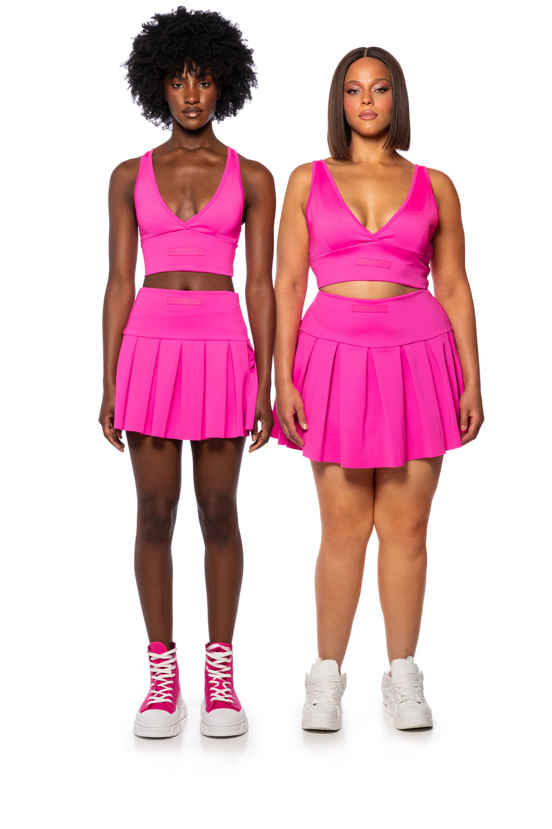 ITS THE PAXTON LUXE LONGLINE BRALETTE IN NEON PINK
