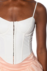 BE ABOUT IT SLEEVELESS FAUX LEATHER CORSET
